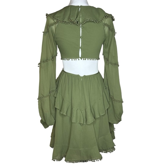 ASOS Design Army Green Cutout Long sleeve Dress with Tassels Size 6 - Picture 6 of 10